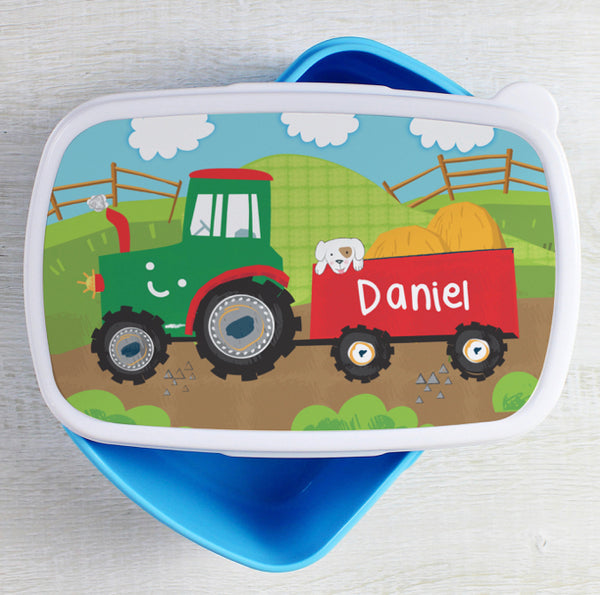 Personalised Tractors Name Only Blue Lunch Box