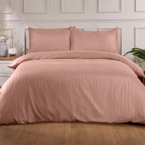 Satin Stripe Duvet Cover Set - Pink