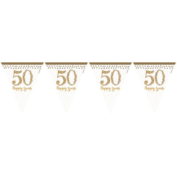 50th Gold Sparkling Wedding Anniversary Flag Bunting