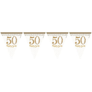 50th Gold Sparkling Wedding Anniversary Flag Bunting