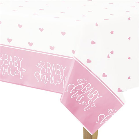 Pink Hearts Baby Shower Plastic Tablecover