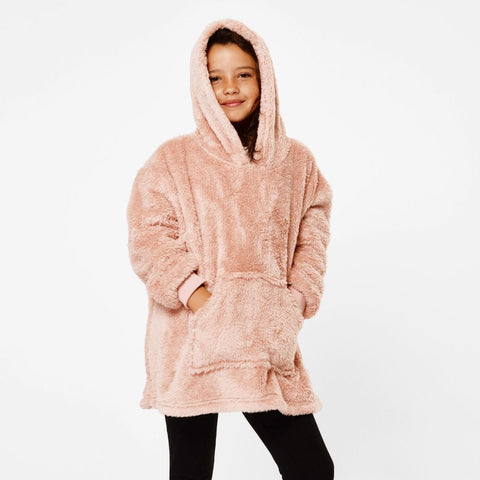 Kids Teddy Fleece Hoodie Blanket - Blush Pink