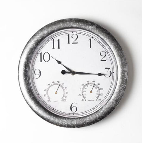Silver Outdoor Clock With Weather Gauges