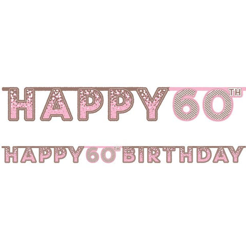 Pink ' Happy 60th Birthday' Holographic Paper Banner