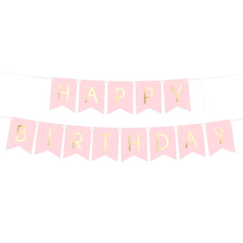 Pastel Pink & Gold Happy Birthday Banner