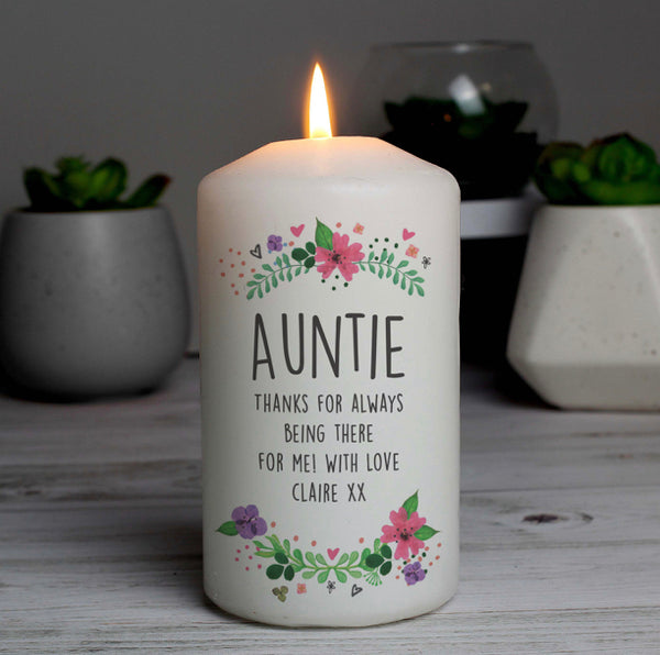 Personalised Floral Pillar Candle