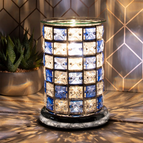 Chequered Blue Jewelled Aroma Lamp