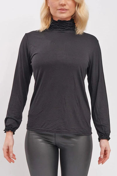 Ruched Frill Roll Neck Top