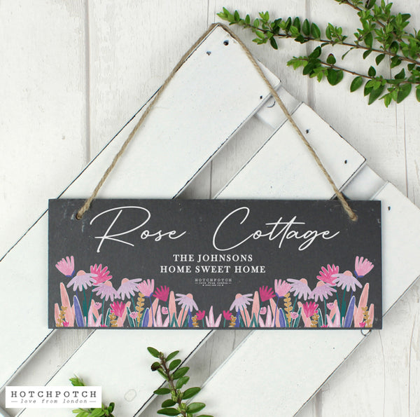 Personalised Wild Flower Hanging Slate Plaque