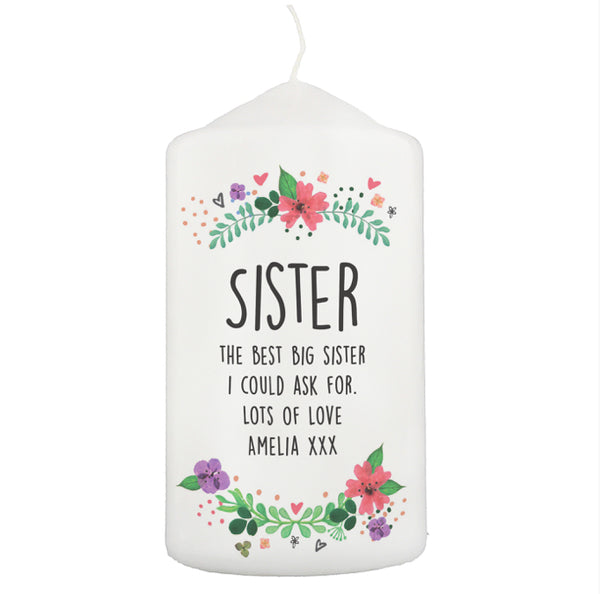 Personalised Floral Pillar Candle