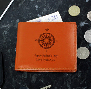 Personalised Compass Tan Leather Wallet