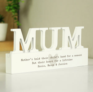 Personalised Free Text Heart Wooden Mum Ornament