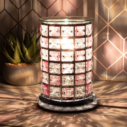Chequered Pink Jewelled Aroma Lamp