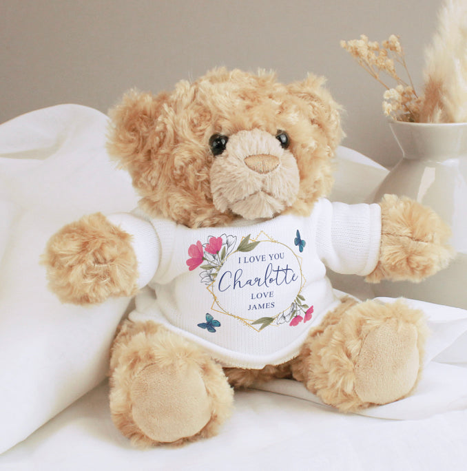 Personalised Geometric Floral Teddy Bear