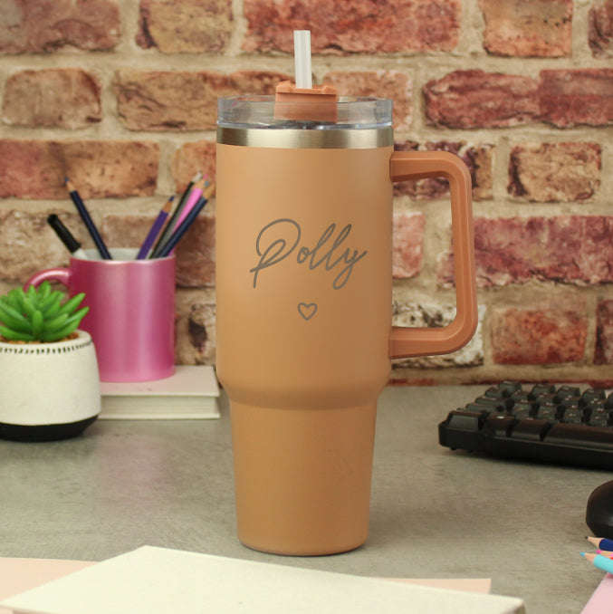 Personalised Heart 40oz Brown Travel Cup