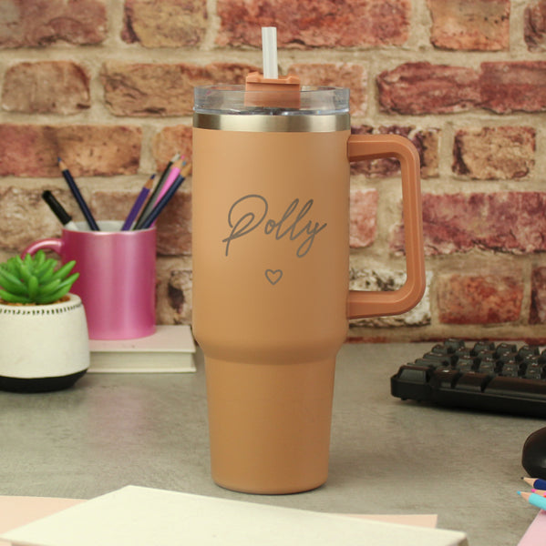 Personalised Heart 40oz Brown Travel Cup