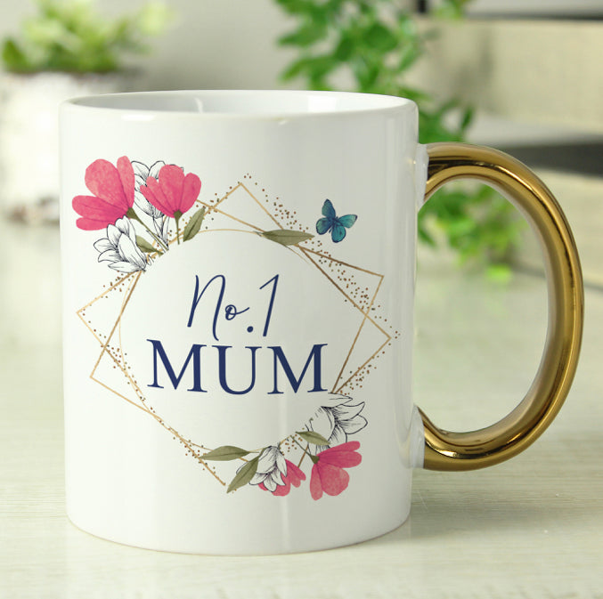 Personalised Geometric Floral Gold Handle Mug