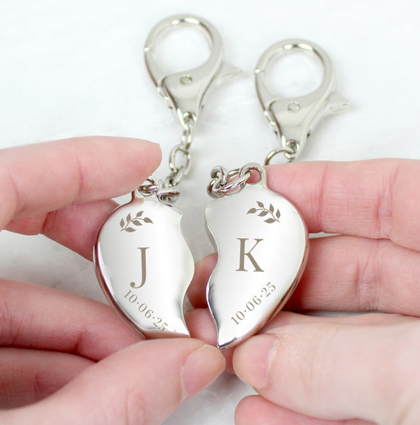 Personalised Foliage Two Hearts Keyring