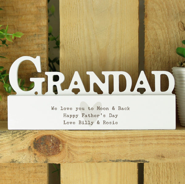 Personalised Free Text Heart Wooden Grandad Ornament