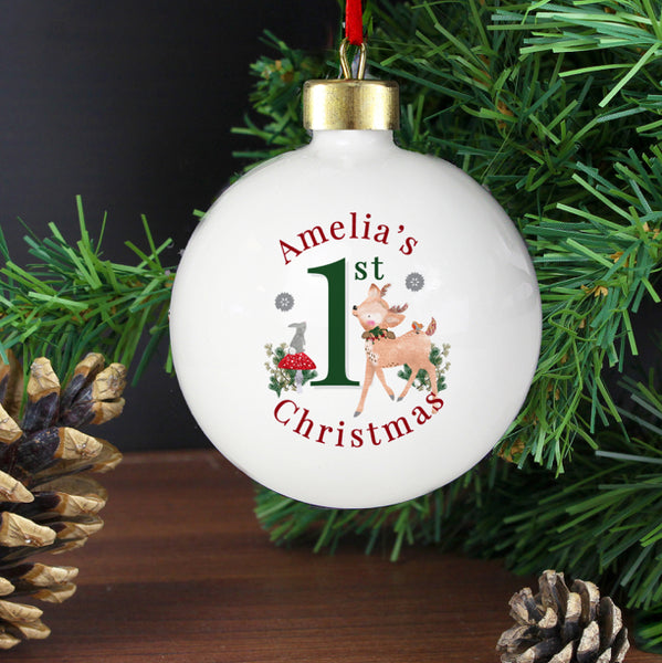 Personalised 1st Christmas Festive Fawn Bauble