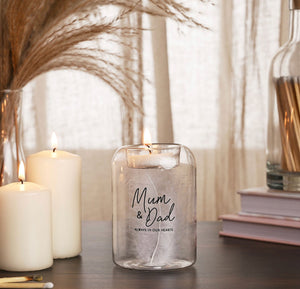 Mum & Dad Feather Glass Tea Light Holder