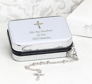 Personalised Rosary Beads and Cross Trinket Box