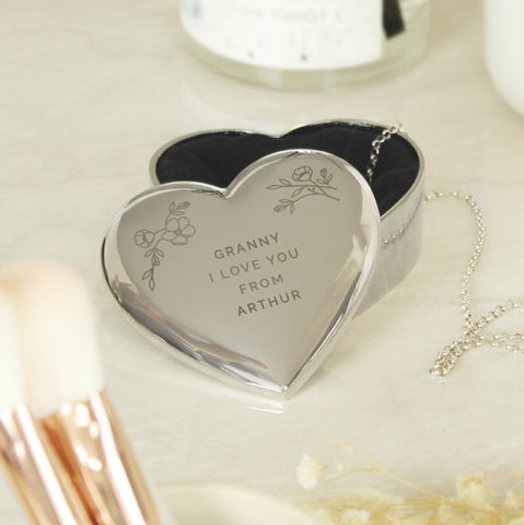 Personalised Floral Free Text Heart Trinket Box