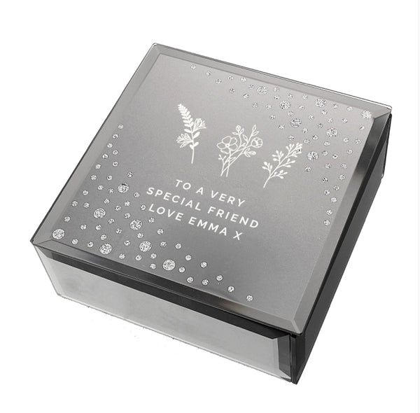 Personalised Floral Diamante Mirrored Trinket Box