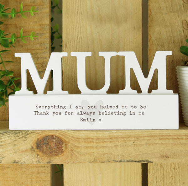 Personalised Free Text Heart Wooden Mum Ornament