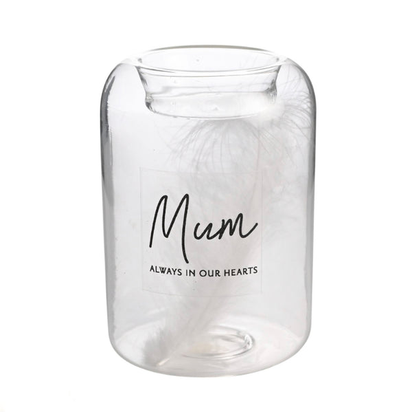 Mum Feather Glass Tea Light Holder