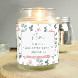 Personalised Floral Large Scented Jar Candle