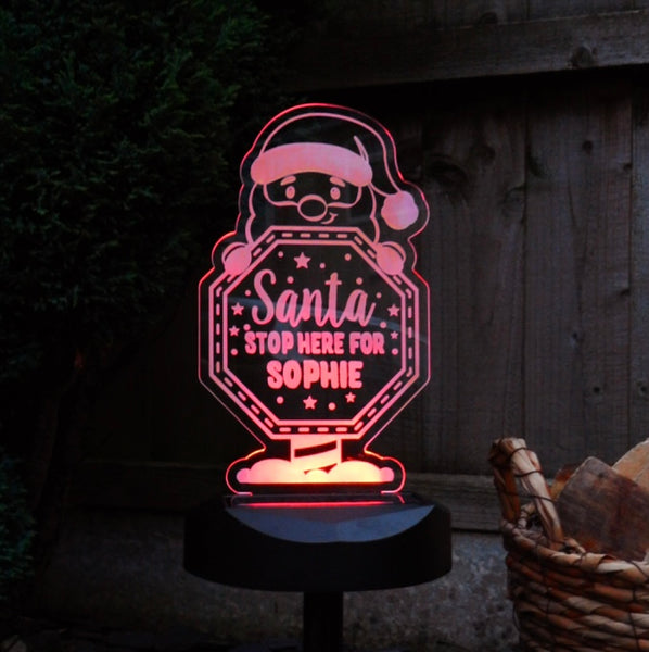 Personalised Santa Stop Here Sign Outdoor Solar Light