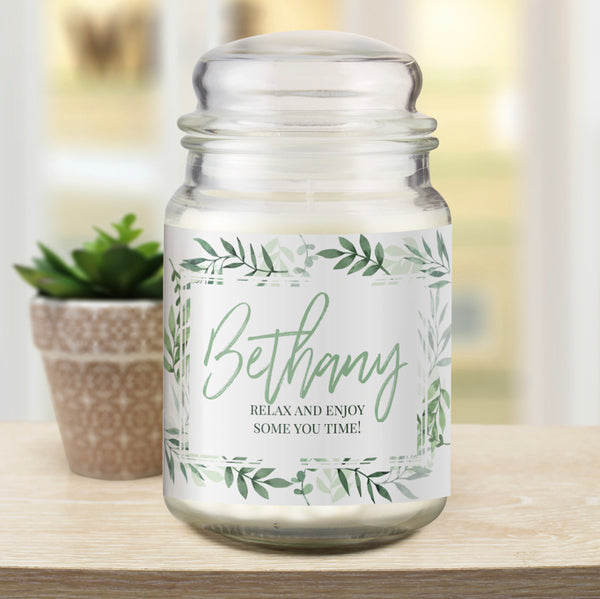 Personalised Botanical Large Scented Jar Candle