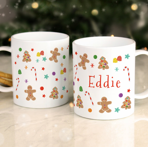 Personalised Gingerbread Pattern Plastic Mug