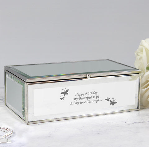 Personalised Butterflies Mirrored Jewellery Box