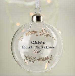 Personalised Gold Wreath Glass Bauble