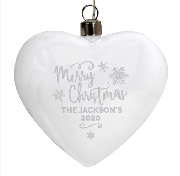 Personalised Merry Christmas LED Hanging Glass Heart