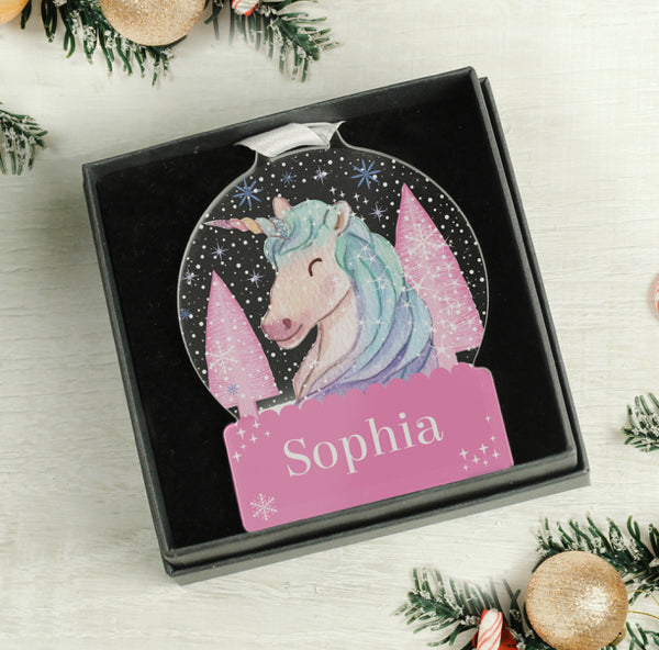 Personalised Unicorn Acrylic Snowglobe Decoration