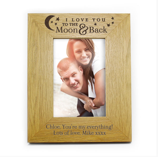 Personalised 'To the Moon and Back' 6x4 Oak Finish Photo Frame