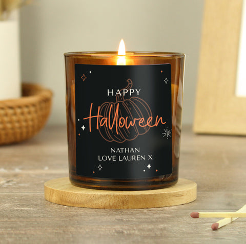 Personalised Pumpkin Amber Glass Candle