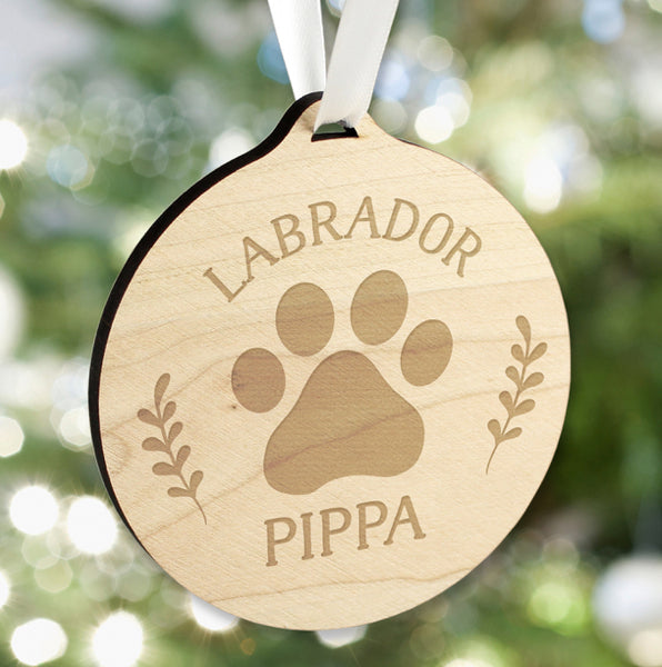 Personalised Dog Breed Round Wooden Bauble