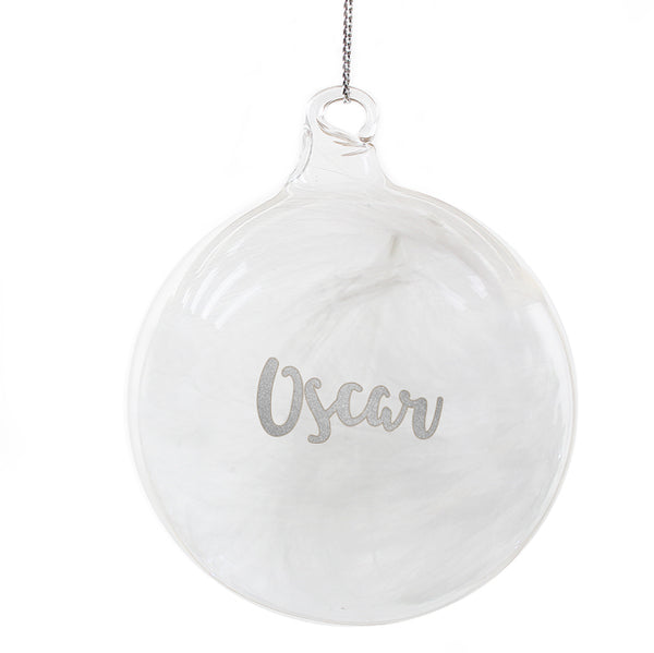 Personalised Silver Glitter Name Only Feather Glass Bauble