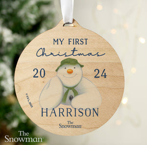 Personalised The Snowman My First Christmas Round Wooden Decoration