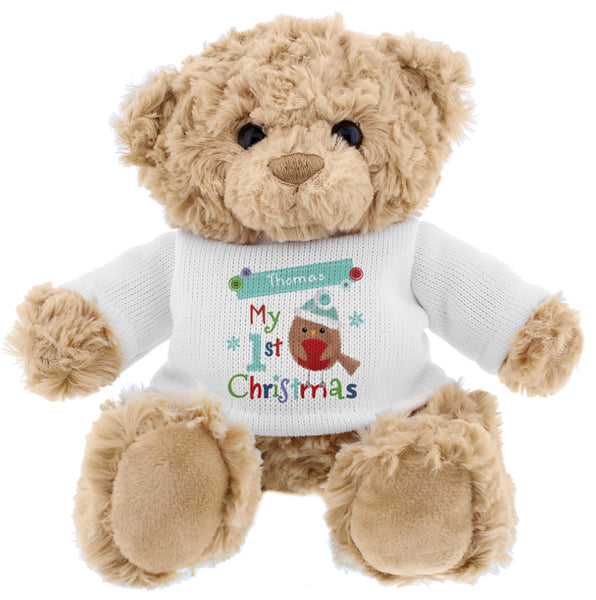 Personalised Felt Stitch Robin 'My 1st Christmas' Teddy Bear