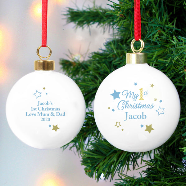 Personalised Gold & Blue Stars My 1st Christmas Bauble