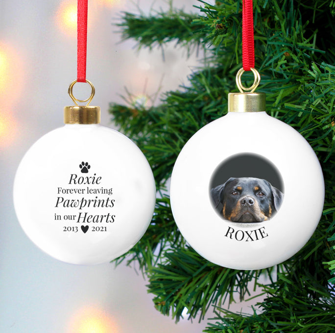 Personalised Paw Print Memorial Photo Upload Bauble