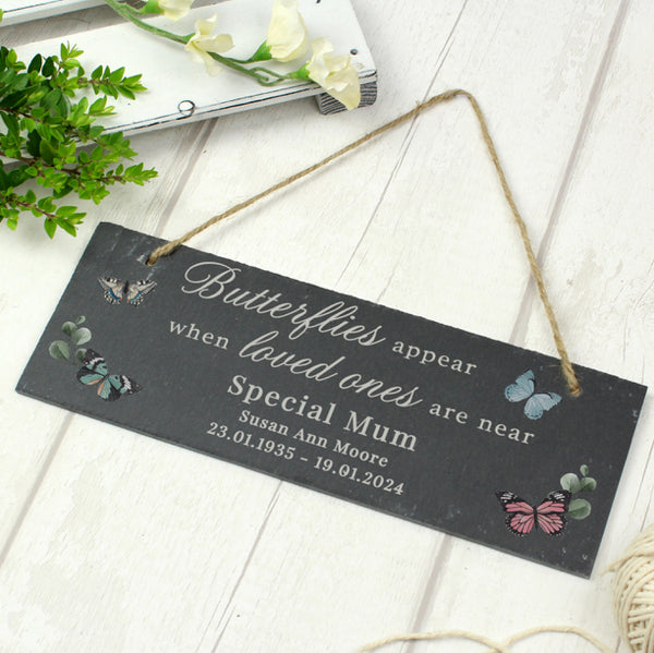 Personalised Memorial Butterflies Appear Slate Hanging Ornament