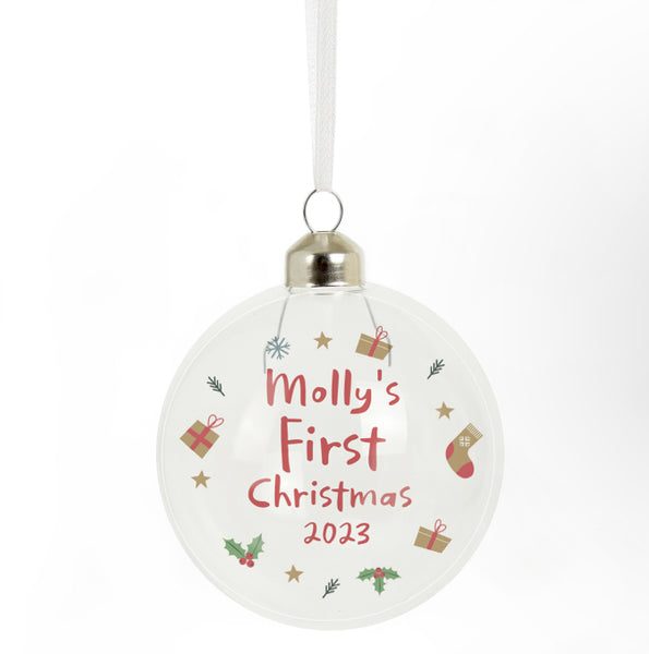 Personalised First Christmas Glass Bauble