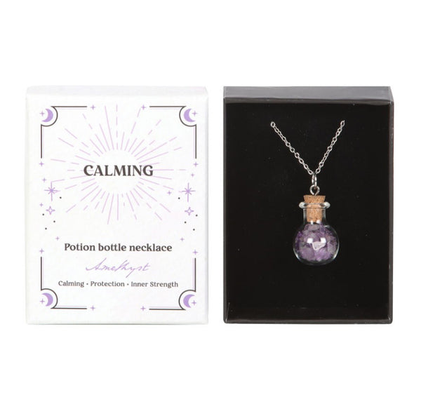 Calming Amethyst Crystal Chip Potion Bottle Necklace