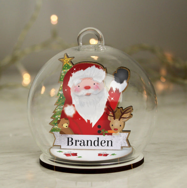 Personalised Wooden Santa Glass Bauble